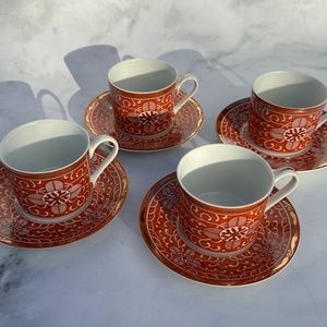 Georges Briard Imperial Brocade Cups & Saucers Set of 4 Vintage 1960s